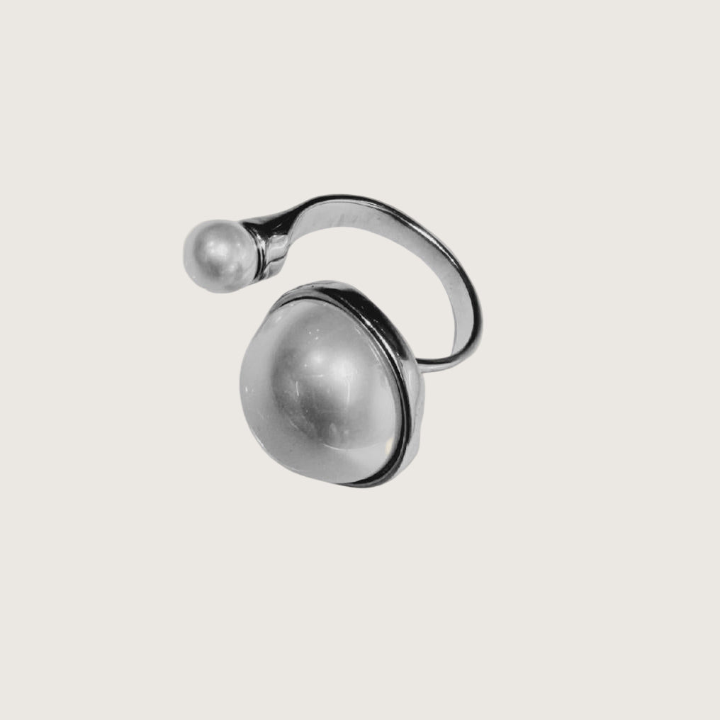 Bague ajustable et asymétrique en acier inoxydable argenté