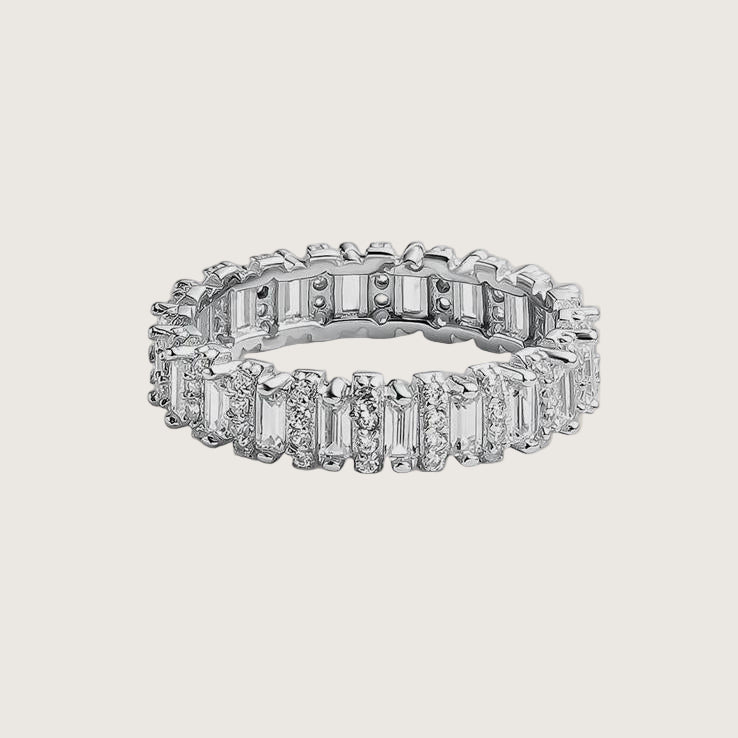 Bague baguette anneau en argent avec zircones 