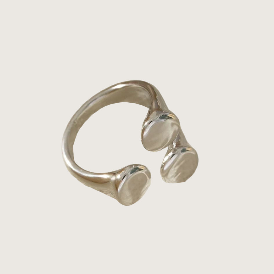 Bague argentée trois gouttes en acier inoxydable 