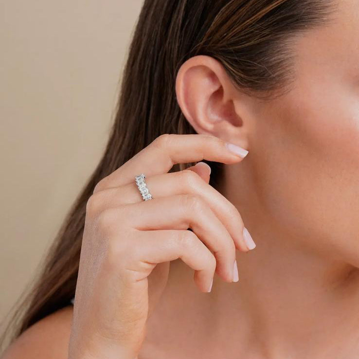 Bague baguette anneau en argent avec zircones 