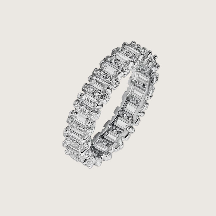 Bague baguette anneau en argent avec zircones 
