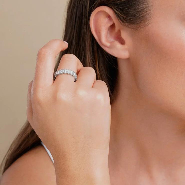 Bague baguette anneau en argent avec zircones 