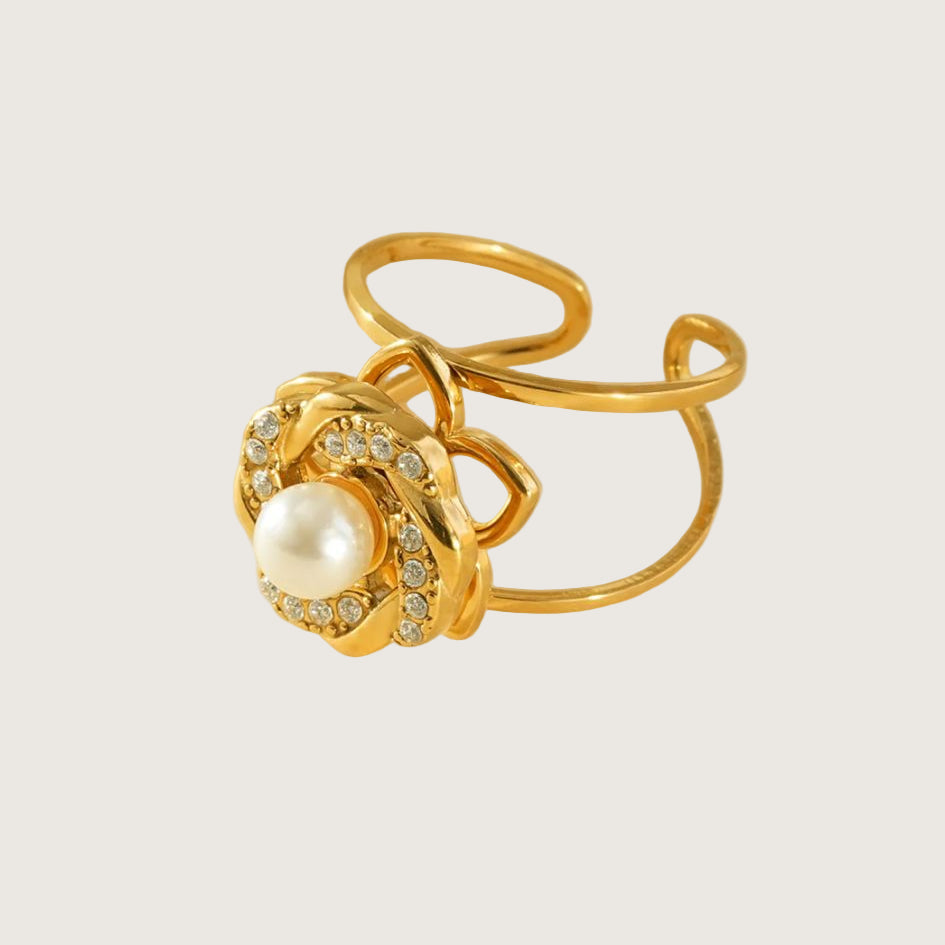 Bague fleur tressée de cristaux en acier inoxydable 