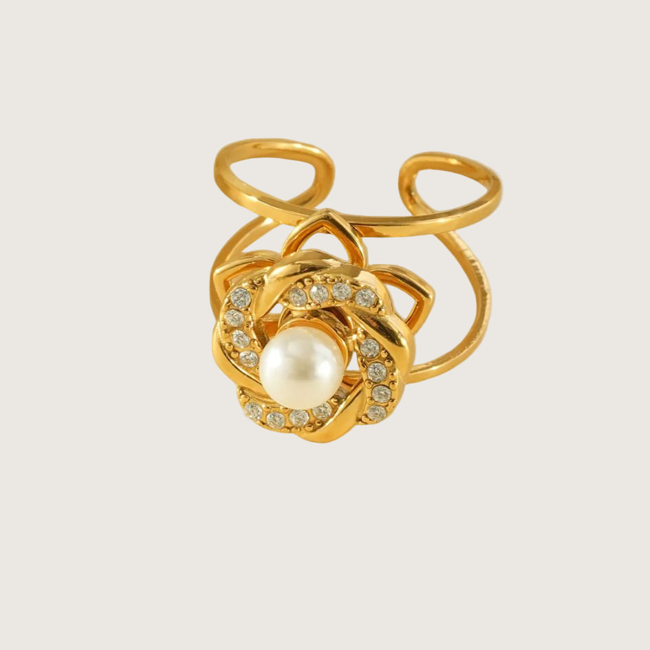 Bague fleur tressée de cristaux en acier inoxydable 