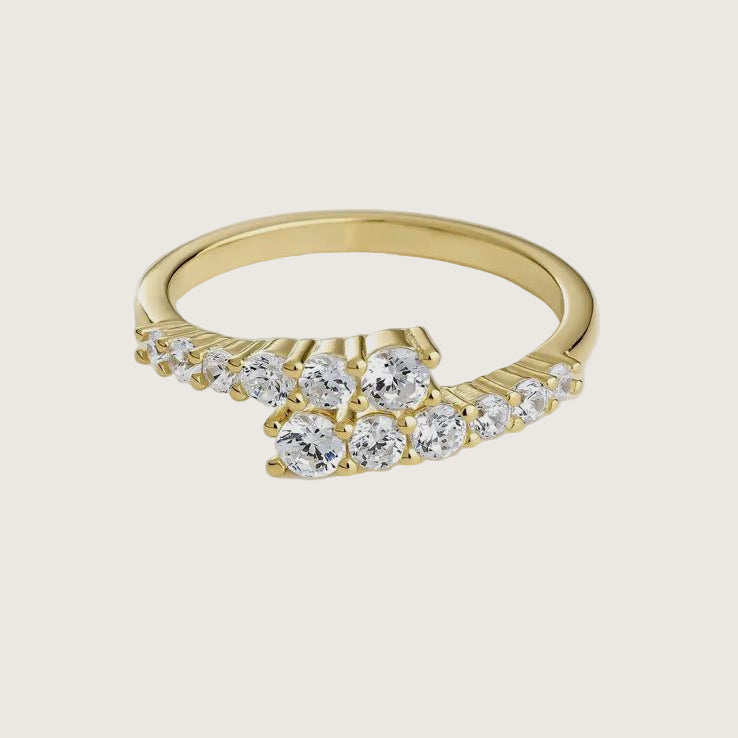 Bague en argent plaqué or, deux lignes avec zircones