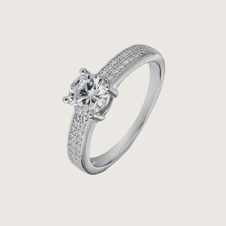 Bague solitaire en argent 925 avec zircons blancs femme 