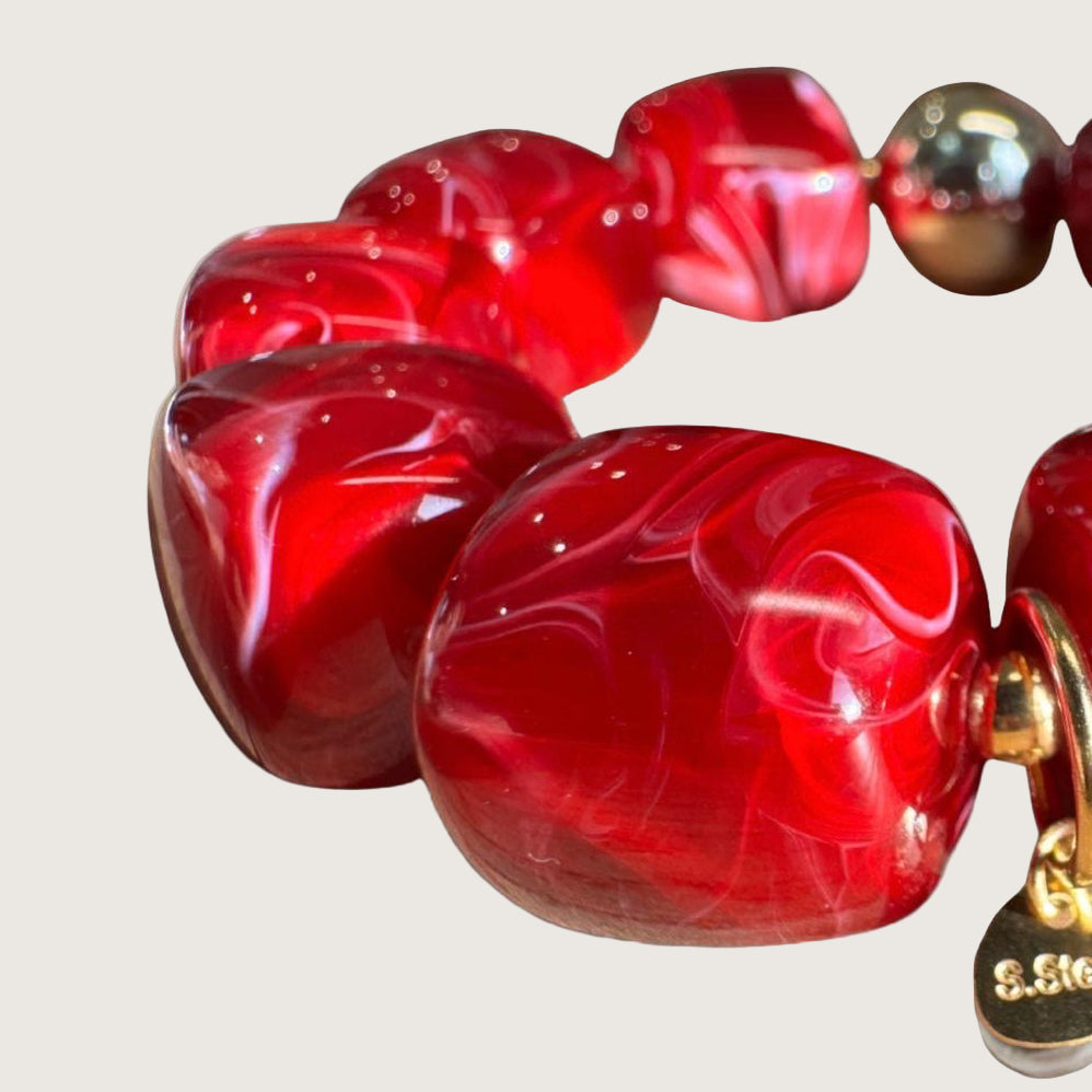 Bracelet élastique en résine rouge 