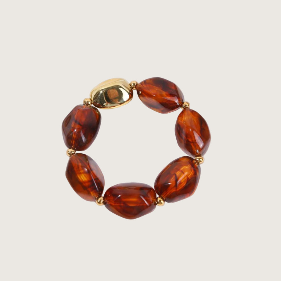 Bracelet en résine marron de forme géométrique doré 