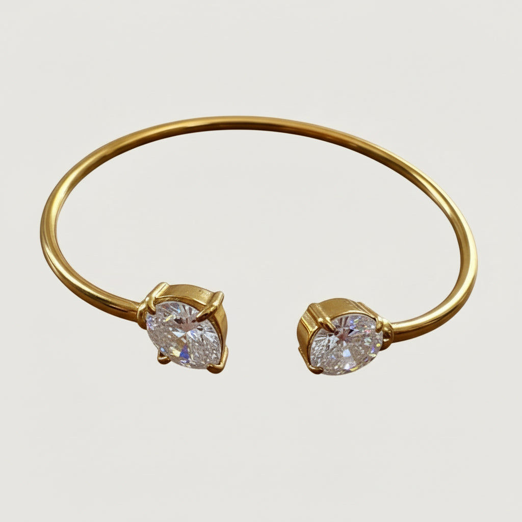 Jonc doré ouvert femme en acier, inoxydable, cristaux, lumineux, élégant et hypoallergénique