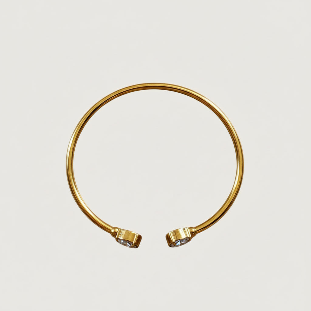 Jonc doré ouvert femme en acier, inoxydable, cristaux, lumineux, élégant et hypoallergénique