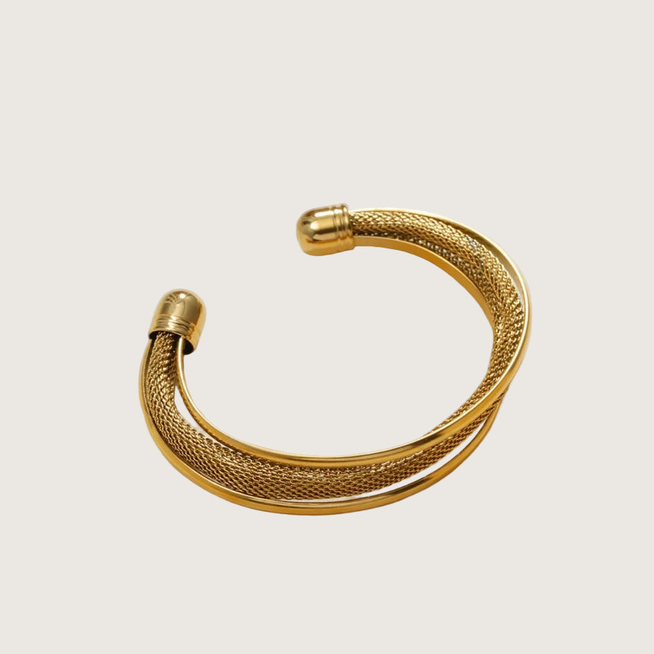 Jonc ouvert en mailles tressées femme acier inoxydable 