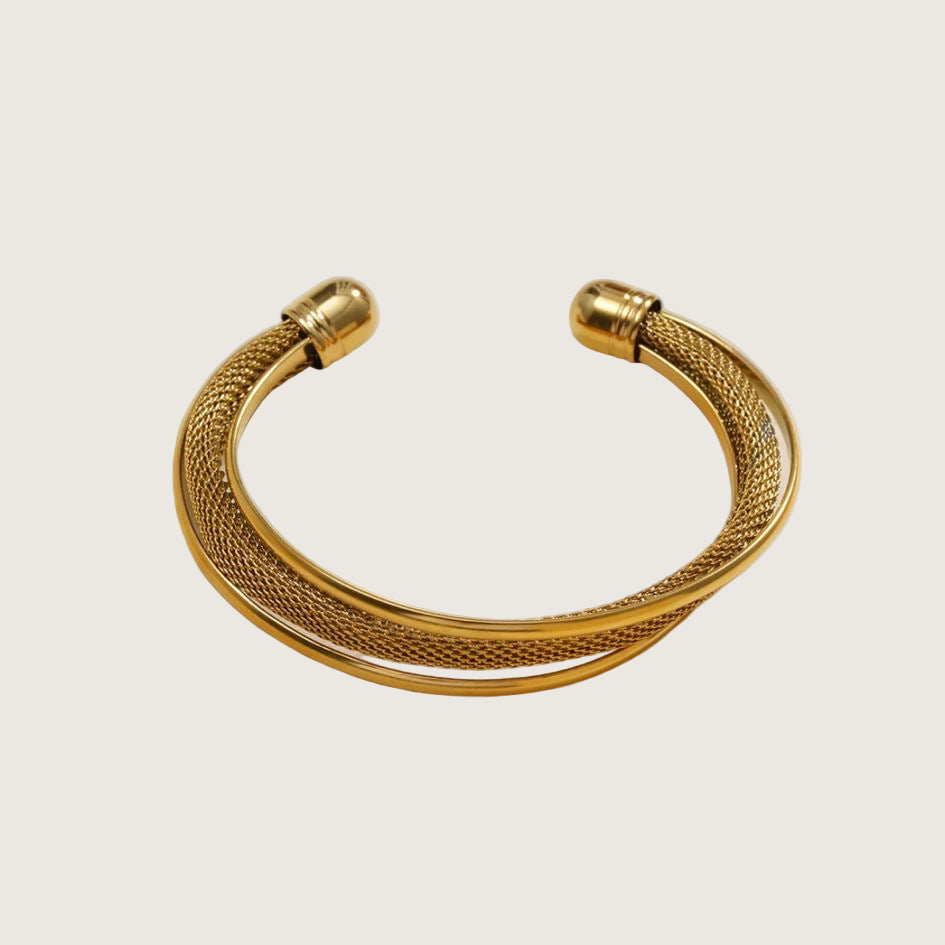 Jonc ouvert en mailles tressées femme acier inoxydable 