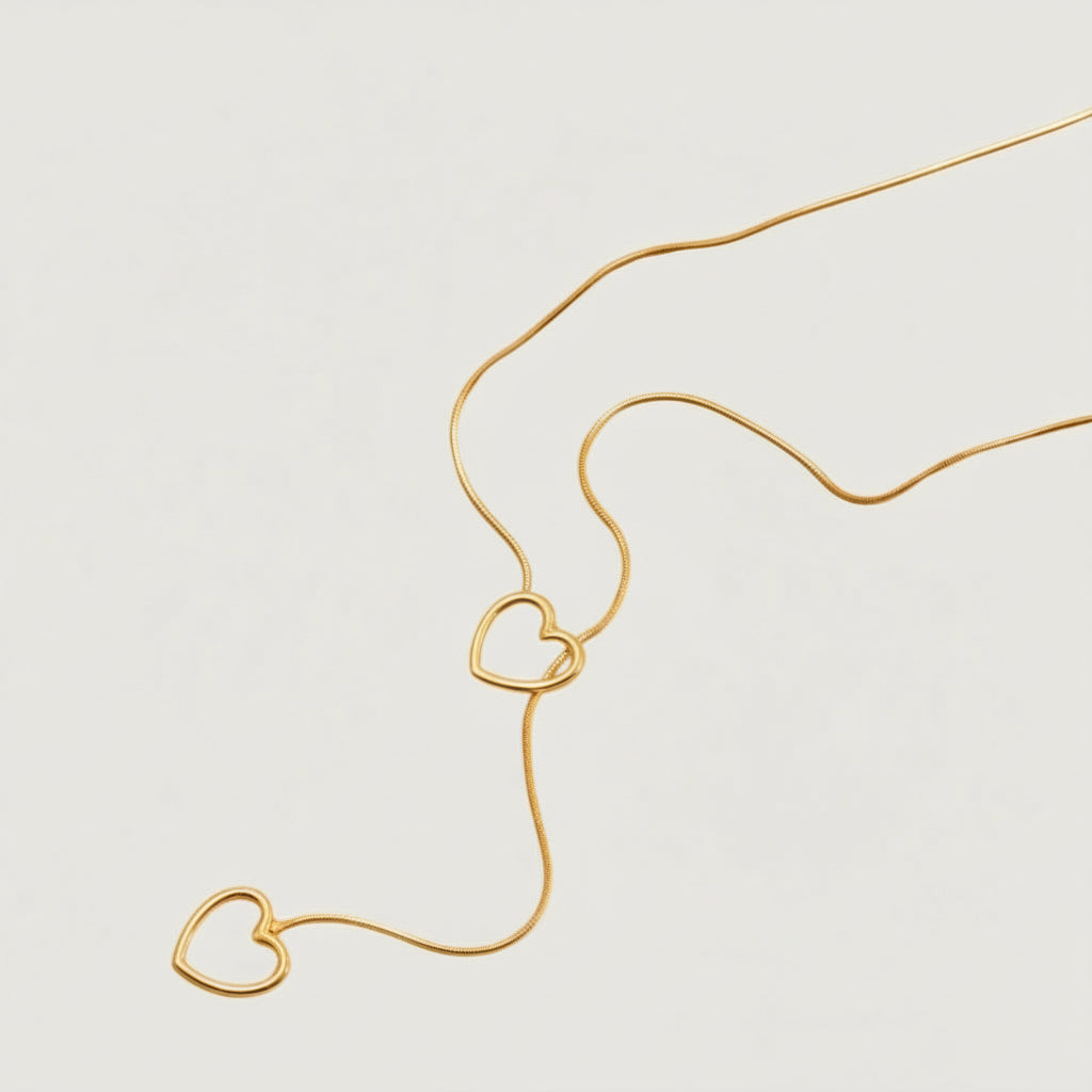 Sautoir double coeur en acier inoxydable collier